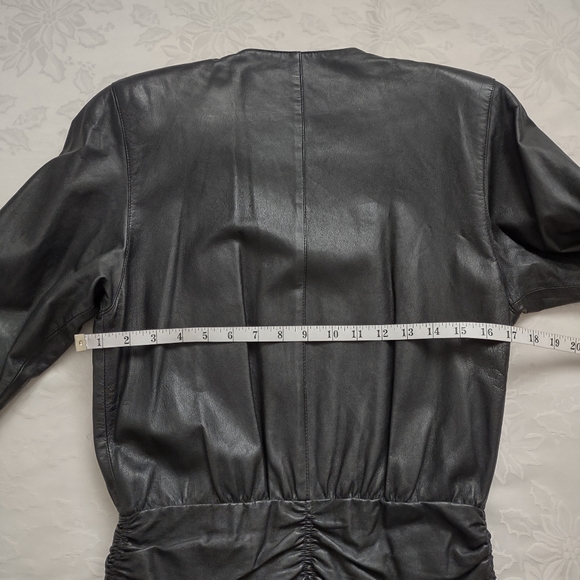 Leather ruched vintage trench dress  double breasted - Picture 15 of 16